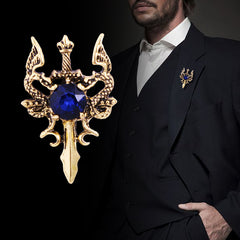 Men's Vintage Double Dragon Sword Suit Brooch