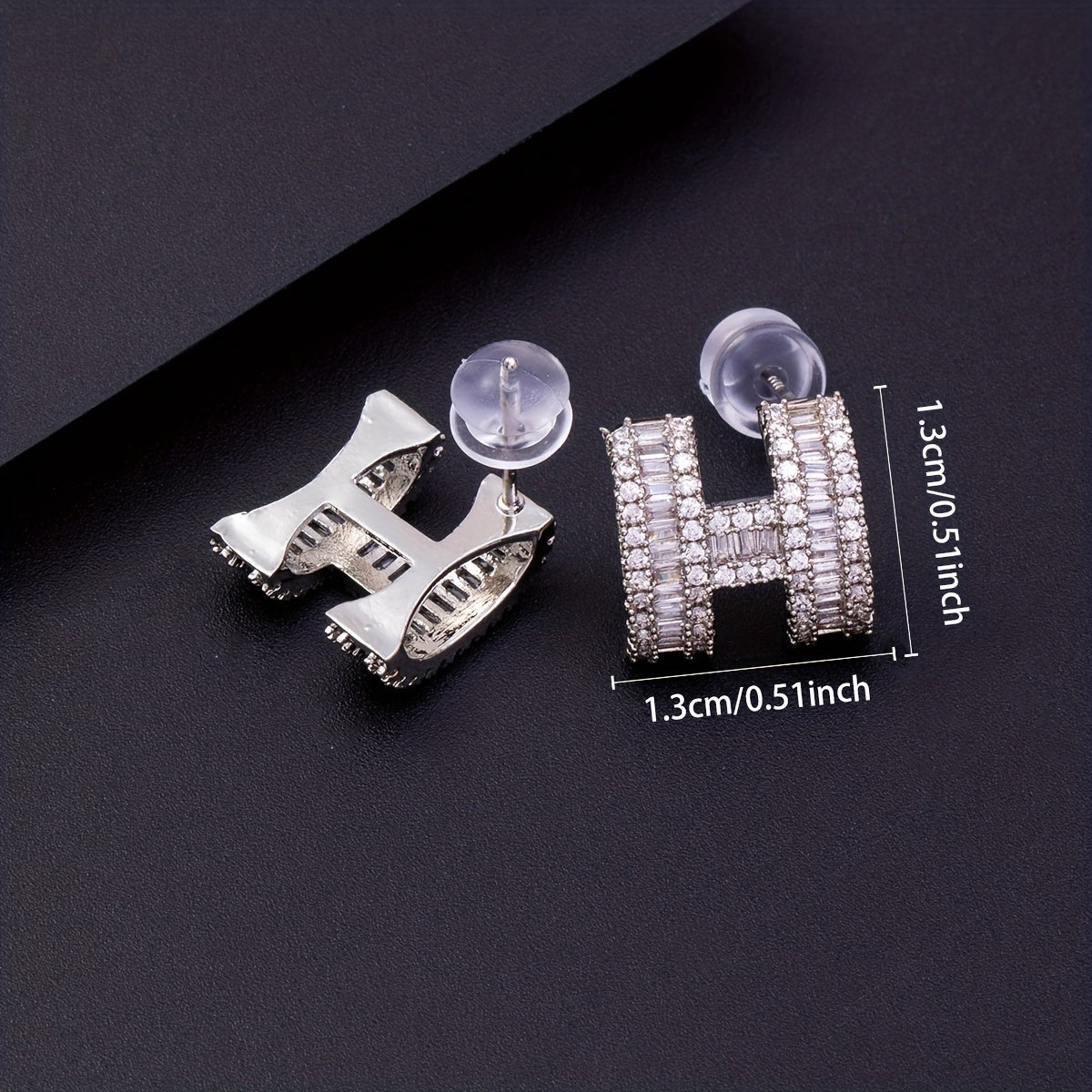 Micro Zirconia H Letter Earrings Men's Ear Stud Jewelry