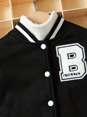 Boy's 2pcs Baseball Jacket & Sweatpants Set Letter B Print Top Outfit