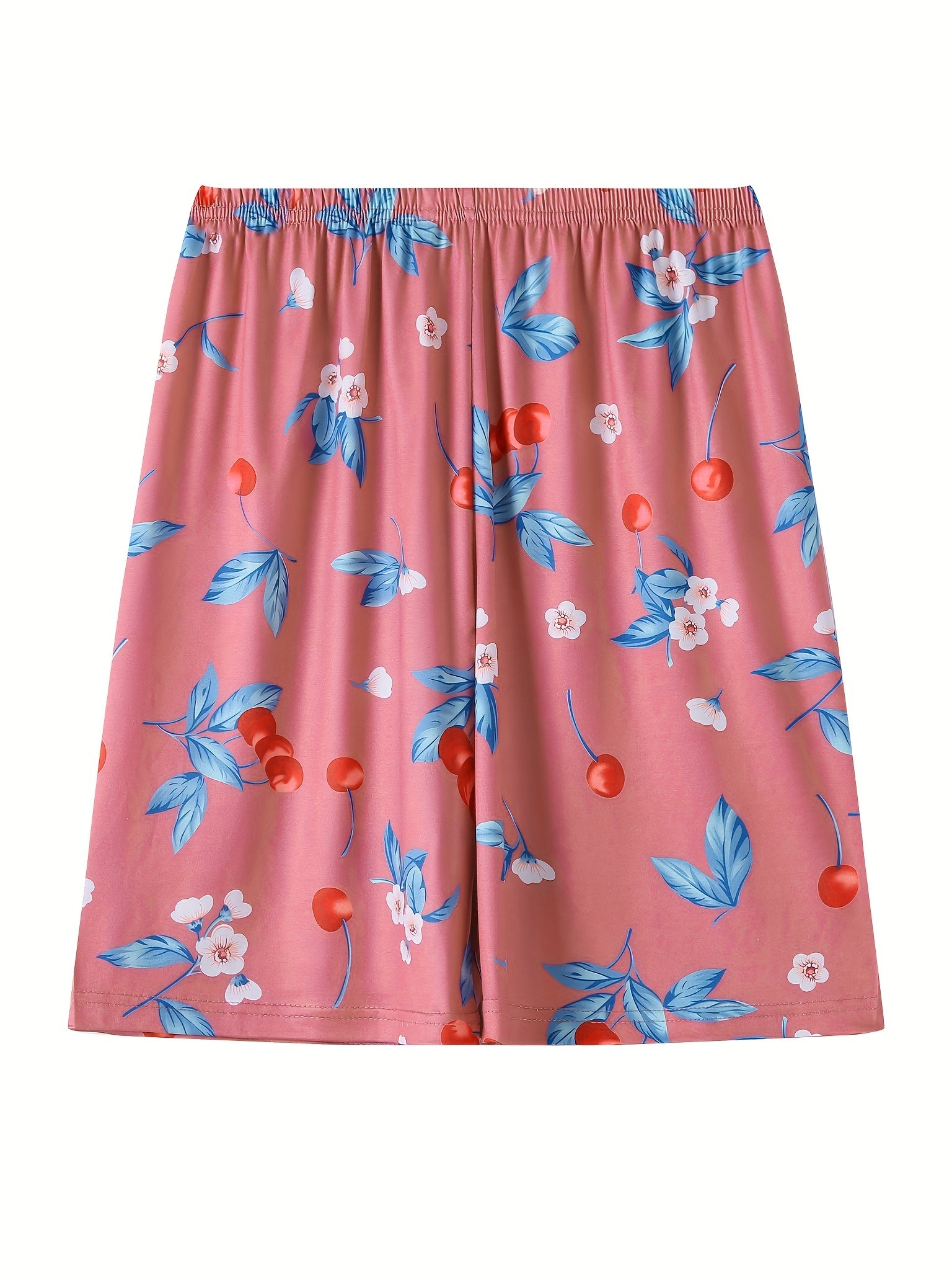 Floral Print Plus Size Pajama Shorts Elastic Waist Stretch Home Wear