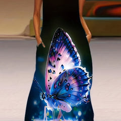  Butterfly Print Tank Maxi Dress with Pockets