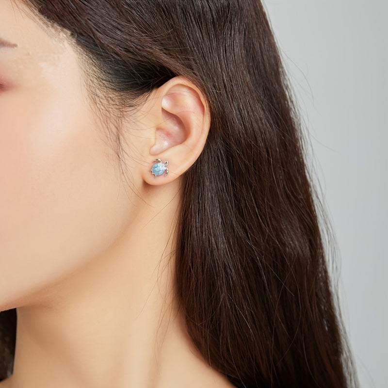 Sterling Silver Opal Turtle Stud Earrings Ocean Jewelry