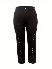  Punk Jeans High Rise Button Fly Rivet Decor