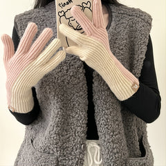 Two Tone Knitted Woolen Gloves Winter Touch Screen Gloves Warm Couple Gloves