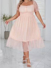  Polka Dot Mesh Overlay A-Line Dress
