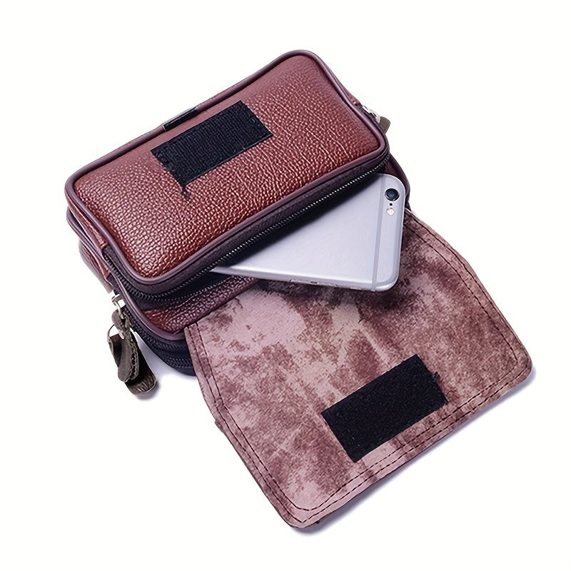 Men's Horizontal PU Leather Waist Bag Waterproof Phone Pouch