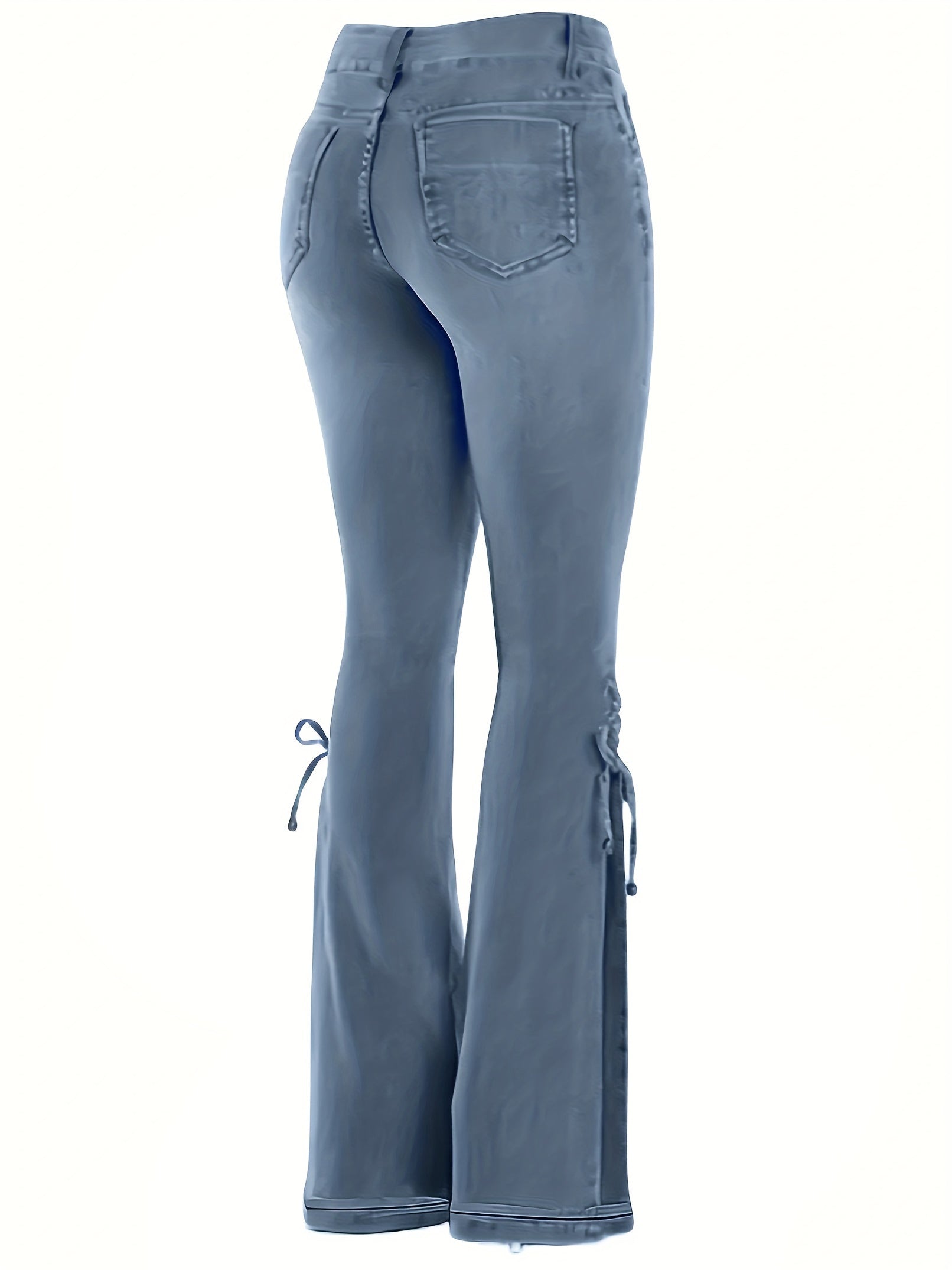  Women's Flared Leg Jeans Button Fly Lace Up High Stretch