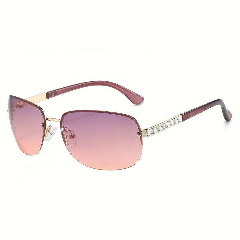 Y2K Rimless Sunglasses Gradient Lens Rhinestone Decor UV400
