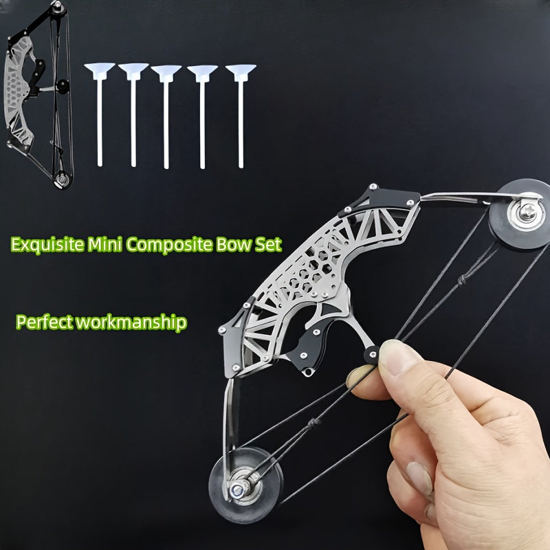 Stainless Steel Mini Bow Decompression Toy with 5 Suction Cup Arrows