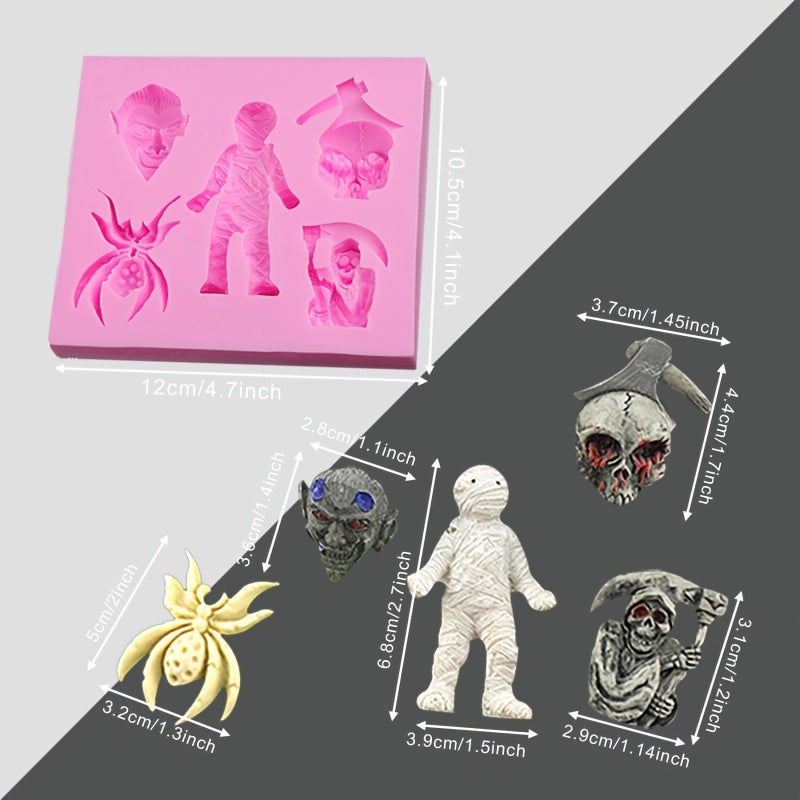 Halloween Fondant Skeleton Spider Witch Silicone Mold