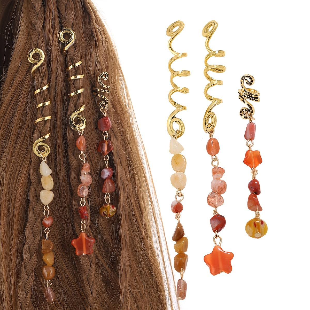 3pcs Tassels Hair Ring Jewelry For Braids Snake Dreadlock Rings