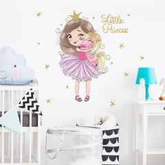 Girl & Unicorn Wall Sticker Self Adhesive Little Princess Peel & Stick Decor
