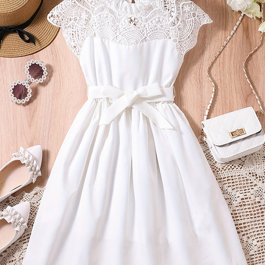 Girls Lace Sleeveless A Line Belted Princess Dress For Kids Children
