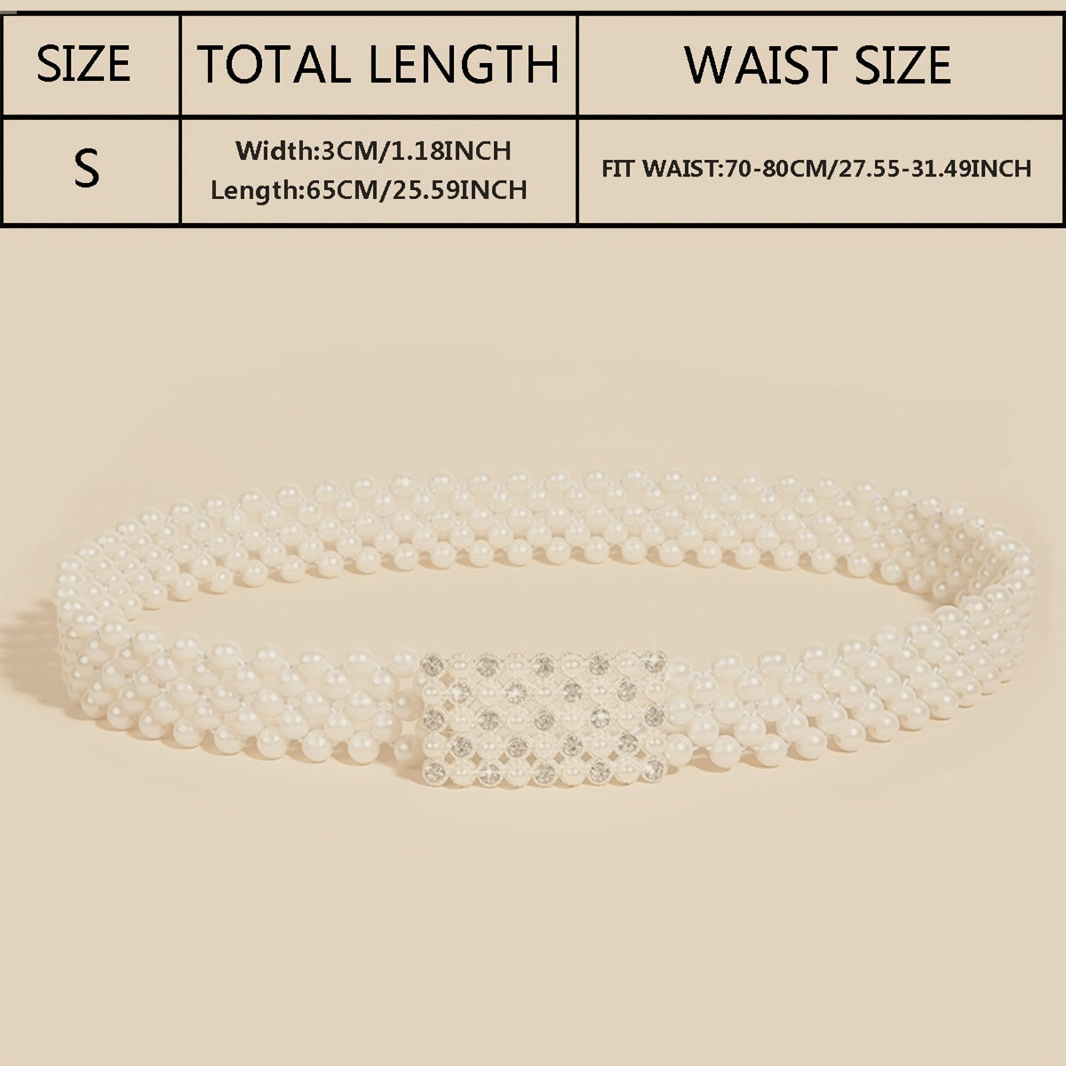 Faux Pearl Rhinestone Buckle Elastic Waist Belt