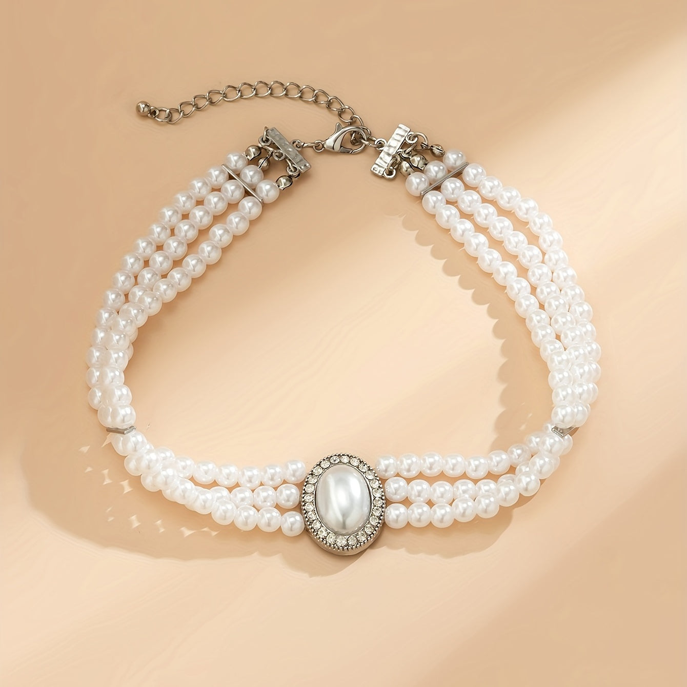 Beaded Faux Gemstone Pearl Choker Necklace Women's Party Jewelry