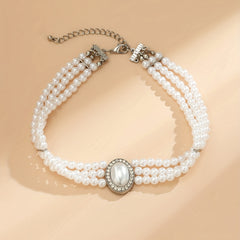 Beaded Faux Gemstone Pearl Choker Necklace Women's Party Jewelry