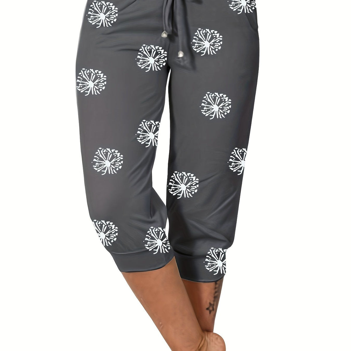 Graphic Print Drawstring Cropped Pants for Spring