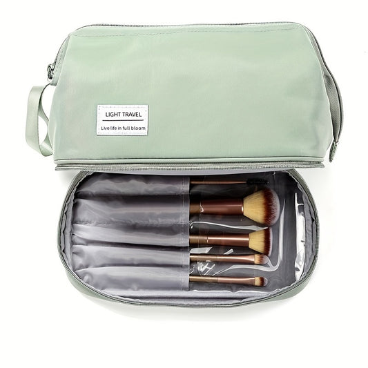 Large Capacity Makeup Bag with Brush Organizer Portable Travel Cosmetic Pouch