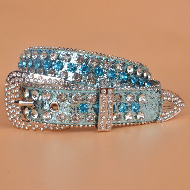 Women's Rhinestone Bright Wide Belt Casual Glitter Belt