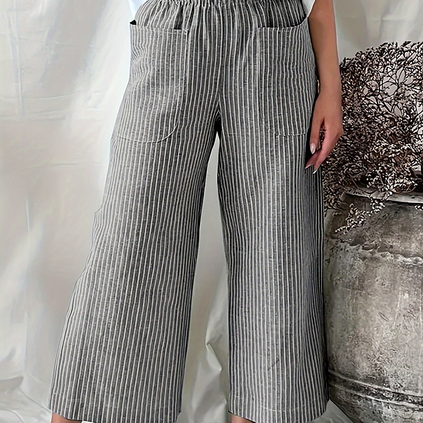  Casual Pants Women's Stripe Print High Rise Straight Leg Pants