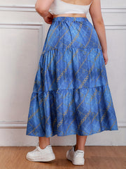  Casual Skirt Chain & Denim Print Drawstring Smock Maxi Skirt
