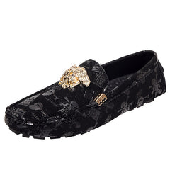 Women's Skull Metal Flat Loafers Slip On PU Leather Shoes