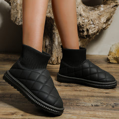 Women's Quilted Snow Boots Fleece Lined Non-slip Round Toe Outdoor Ankle Boots
