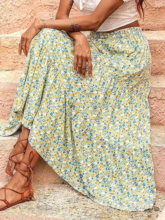 Boho Ditsy Floral Print High Rise Skirt