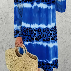 Plus Tie Dye & Leopard Print V-Neck Dress