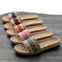 Men's Lightweight Linen Slippers Anti skid Slip On Shoes For Indoor Bedroom