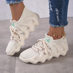 Women's Plaid Pattern Sneakers Low Lace Up Mesh Shoes