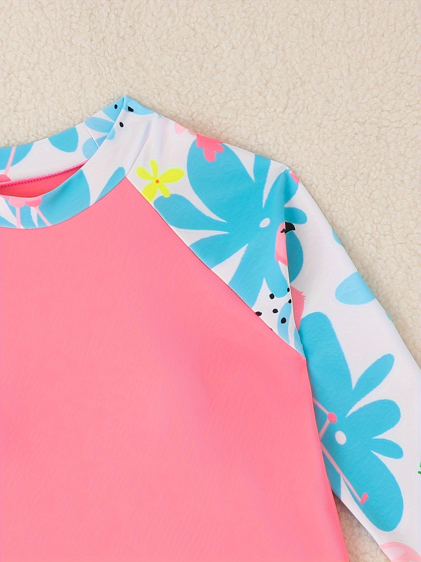 2pcs Girls Fish Scale Swimsuit Set Long Sleeve Top Shorts Summer Clothes