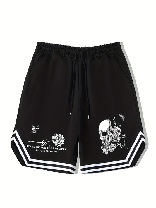 Men's Flower Skull Graphic Drawstring Shorts