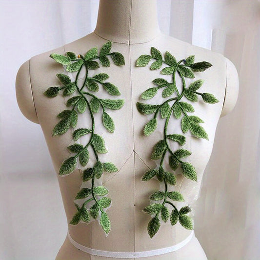 Green Embroidered Lace Pair Of Flowers Dress Decoration