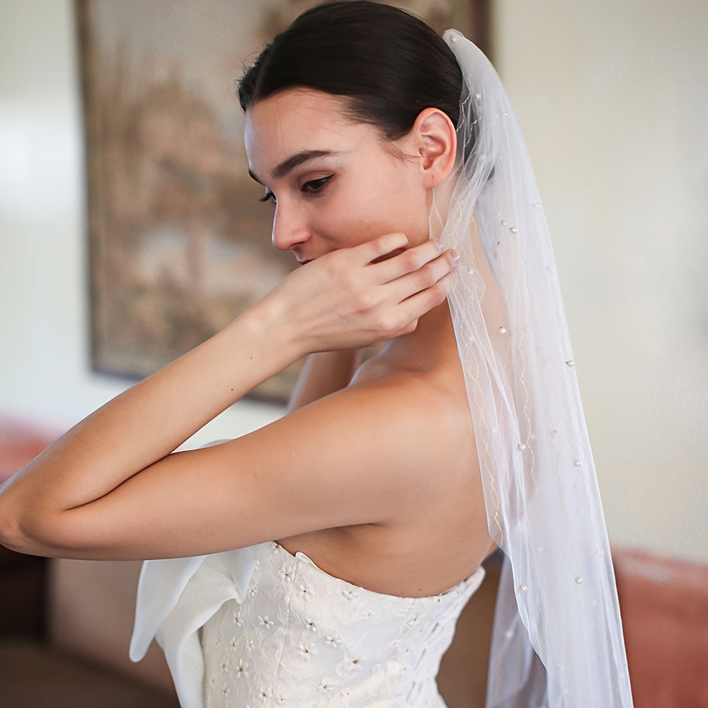 Bridal Veil Long Hair Accessory with Cascading Chains for Brides