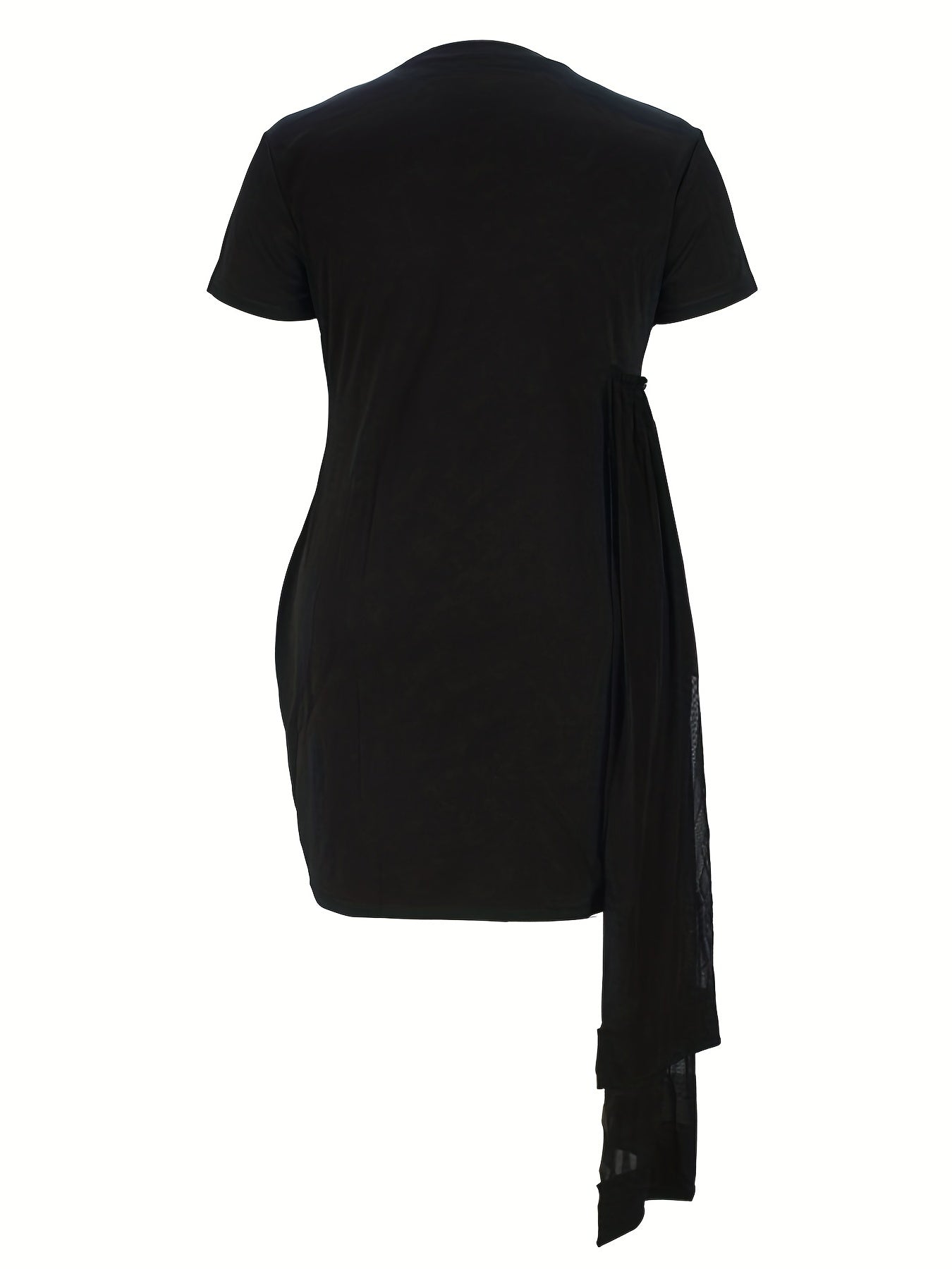 Plus Solid Short Sleeve Casual Dress with Contrast Layer