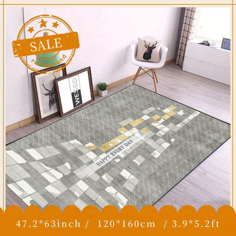 Geometric Faux Cashmere Area Rug Abstract Soft Modern Fluffy Micorfiber Mat