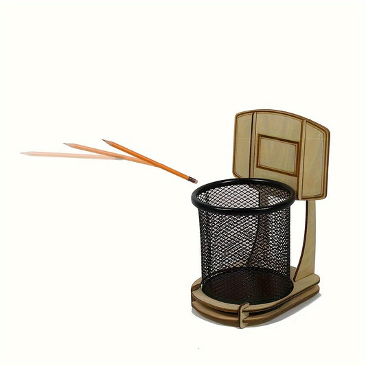 Wooden Basketball Pencil Holder Desk Office Supplies Pen Holder