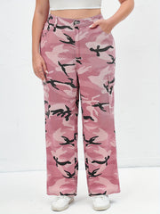 Women's Plus Camo Print Button Fly High Rise Cargo Jeans