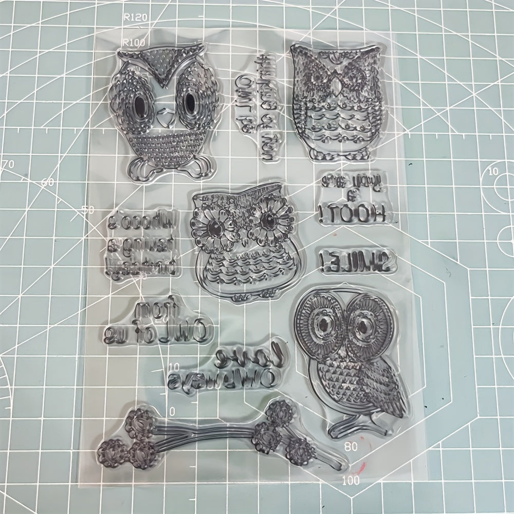 Transparent Silicone Stamp Owl Pattern for Greeting Cards, Notebook Decoration