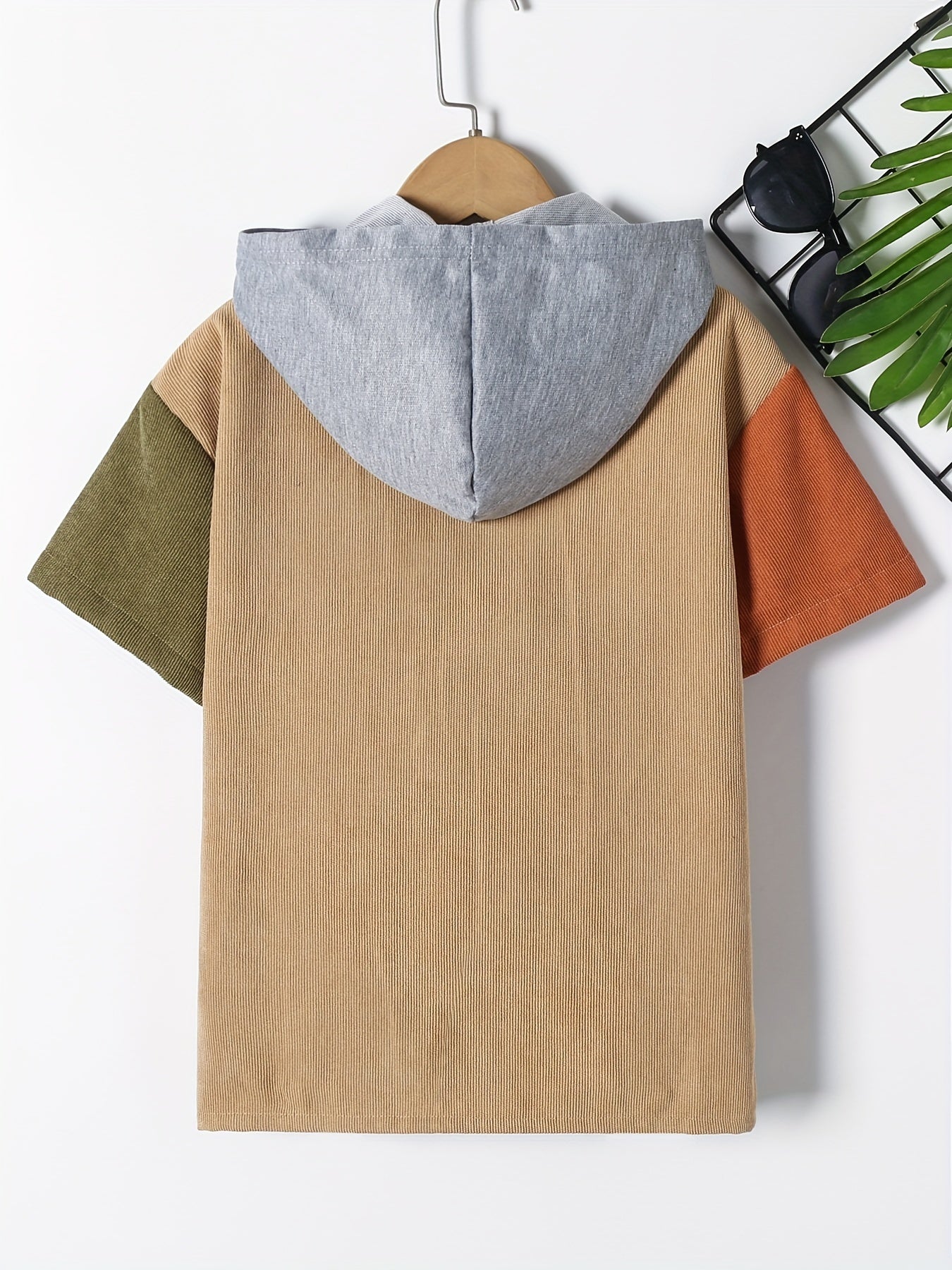 Boys Short Sleeves Hooded Shirt Preppy Style For Summer Kids Clothes