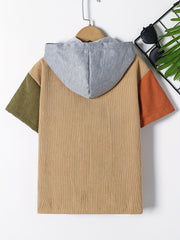 Boys Short Sleeves Hooded Shirt Preppy Style For Summer Kids Clothes