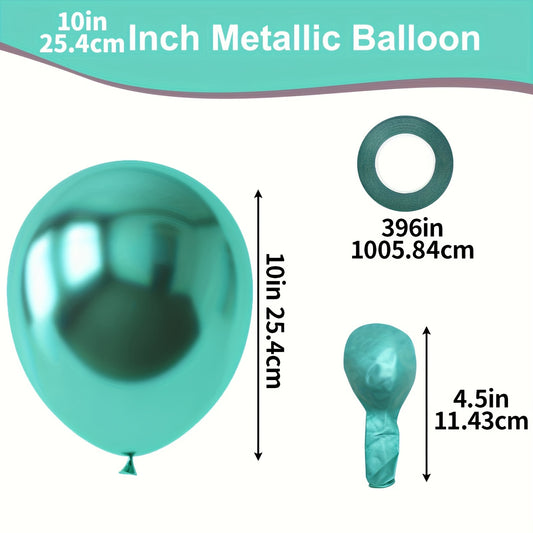 70pcs Metal Green Balloons 25.4cm Deep Green Balloons with Ribbons
