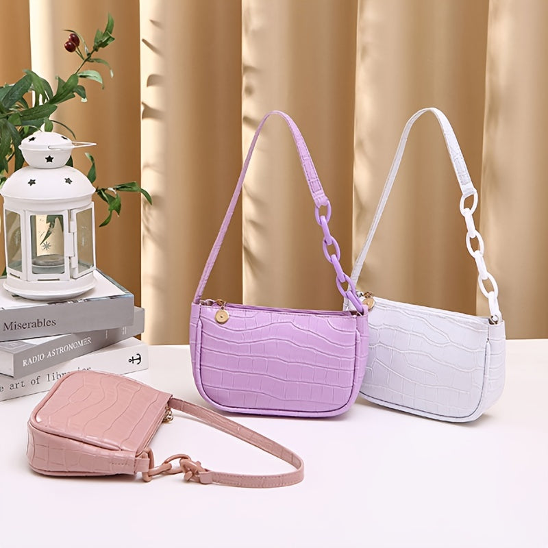 Crocodile Embossed Shoulder Bag Zipper Bag For Work