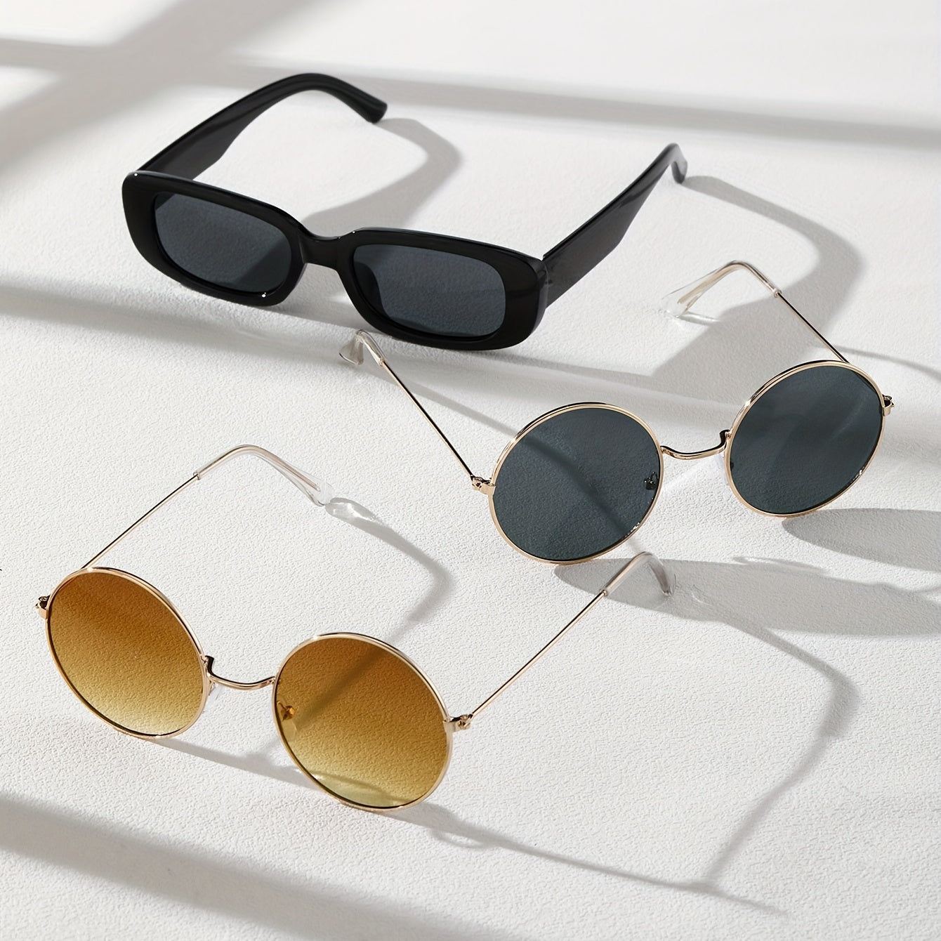 3 Pairs Round Frame Casual Sunglasses UV Protection
