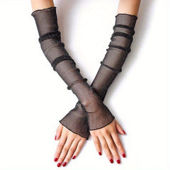 Mesh Sunscreen Sleeve Ruffle Gloves UV Protection