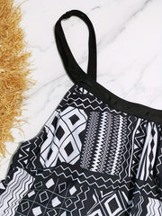  Boho Tankini Set Geo Print Cami Top & Shorts Swimsuit