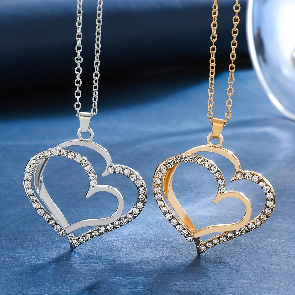 Vintage Romantic Style Double Hollow Love Heart Necklace