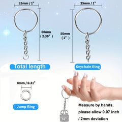 30pcs Split Keyrings With Chains Silvery Key Chains Rings Open Jump Ring 1 Inch