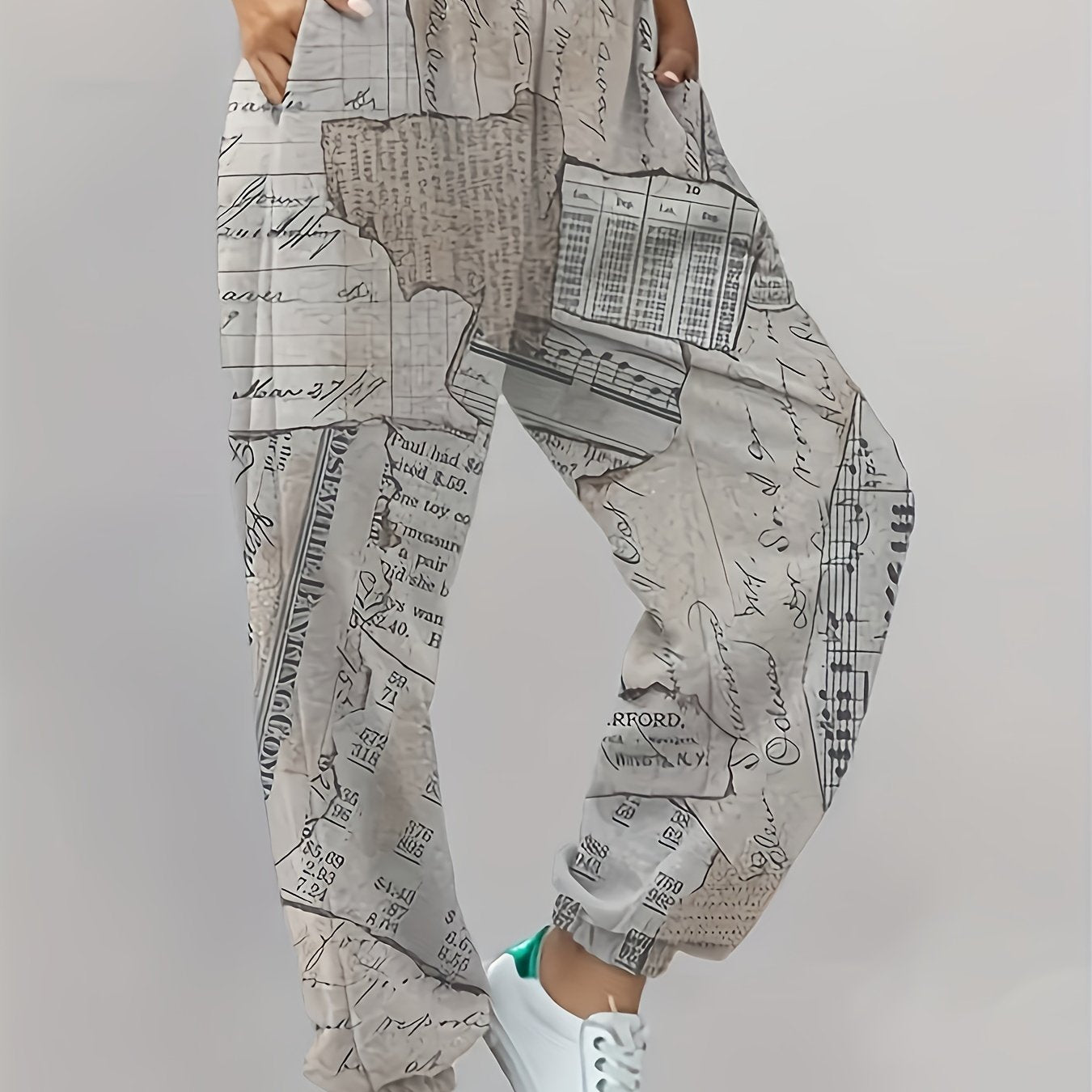 Women's Plus Map Print Elastic Waist Loose Sporty Pants